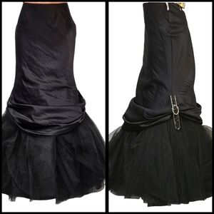 Tiffany Designs Black Maxi Skirt Side Rhinestone Buckle Design Sz 12